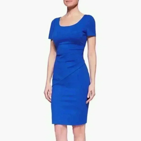 DIANE VON FURSTENBERG DVF Bevina Dress Blue Pencil Sheath Ruched $348 Size 8 - Picture 2 of 13